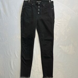 Madewell Women's Jeans 10" High-Rise  Skinny BLACK Stretch BUTTON-FLY  Size  28